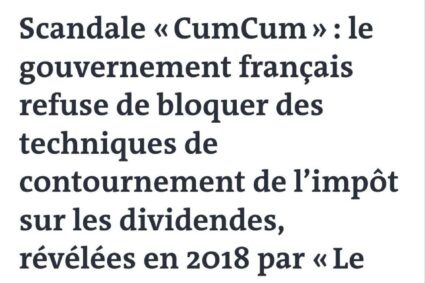 🇫🇷Le gouvernement français torpille un amendement qui rapporterait 1,5 à 2 milliards € et mettrait fin à la fraude sur les dividendes.