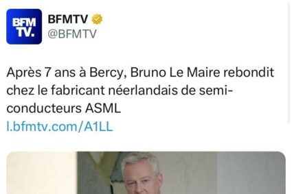 🇫🇷Bruno Le Maire est nommé conseiller du géant européen de l’industrie des semi-conducteurs ASML.