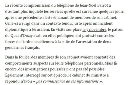 Victime d’un piratage pendant le G7, le ministre des affaires étrangères Jean-Noël Barrot a voulu garder son téléphone au mépris de la sécurité nationale